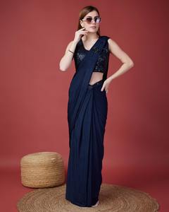 Prêt à porter de créateur Georgette avec saree séquentiel Bollywood style saree à volants Wedding Party Wear Saree avec chemisier. - Product Image 6