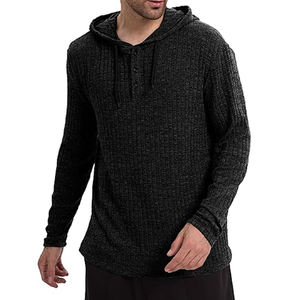 Sudadera con capucha para hombre con cuello Henley, camiseta suelta de manga larga sólida para invierno, logotipo frontal transfronterizo extranjero - Product Image 1