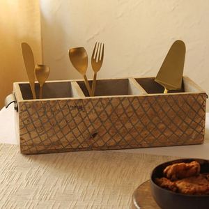 Porte-couverts en bois à 3 compartiments de qualité supérieure à bas prix de l'exportateur indien - Product Image 2
