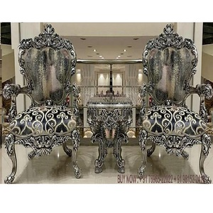 Muebles de madera hechos a mano para sala de estar, sillas de esquina de dormitorio talladas en plata metálica, acabado barroco plateado - Product Image 1
