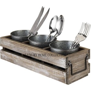 Vintage-style handcrafted wooden <b>cutlery</b> holder with an eye-catching design and durable compartments for tableware storage - Product Image 4