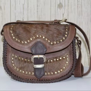 Genuine Leather Bag Hair on Hide Carving Tooling Handbags Stylish Leather Bags Natural Cow Hair on studded Hobo Brown Bags Woman - Product Image 1