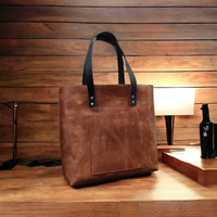 Bolso de Hombro Tipo Tote de Cuero Genuino Color Bronceado, Hecho a Mano, Estilo Vintage, Minimalista, Deportivo, con Cierre y Logotipo Personalizado