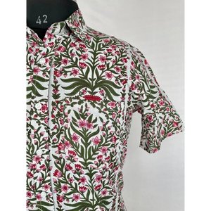 เสื้อเชิ้ตผู้ชายสีเทาสไตล์ลำลองสำหรับฤดูร้อน ผ้าฝ้ายป๊อปลินพิมพ์ลายด้วยมือ สวมใส่สบาย เหมาะสำหรับชายหาด สวน ปิกนิก หรือใส่ในเมือง เป็นของขวัญสำหรับคุณพ่อ - Product Image 2