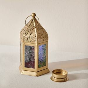 2026 Hot Selling <b>Mini</b> Moroccan Colorful Glass Gold Metal <b>Lanterns</b> for Hanging Lightning Decorations - Product Image 5