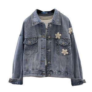 2025 personnalisation femmes Denim Jean veste vêtements d'extérieur décontractés automne veste Denim bouton up manteau surdimensionné Denim veste pour dames - Product Image 2