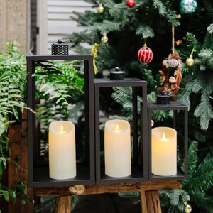 Decoración Linternas de velas de metal negro Linternas decorativas con velas de temporizador parpadeante Las linternas son de metal negro - Product Image 2