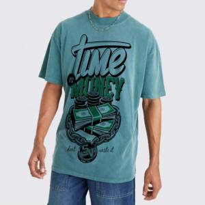 เสื้อยืดแฟชั่นทรงโอเวอร์ไซส์สำหรับผู้ชาย ลายพิมพ์วินเทจ ผ้าถักย้อมสีแบบแอซิดวอช 100% ผ้าฝ้าย ระบายอากาศได้ดี เป็นมิตรต่อสิ่งแวดล้อม เหมาะสำหรับฤดูร้อน - Product Image 5