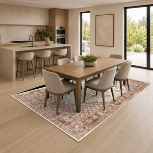 RUGS DEPOT LXDP-0057 Wholesale Terracotta Gold Vintage Oriental Digital Printed Machine Washable Chenille Area Rug Non <b>Slip</b> - Product Image 4