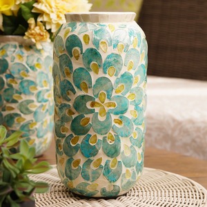 Florero con incrustaciones de nácar de tendencia, jarrones de concha de perla elegantes hechos a mano para centro de mesa de habitación - Product Image 1