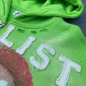 Fabricación de ropa personalizada bordado de peso pesado Sun Faded Zipper Asidwash sudadera Rhinestone Boxy Cropped Distress Hoodie - Product Image 3