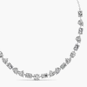 925 Sterling <b>Silver</b> Multi Shape Diamond <b>Necklace</b> from India | Artistic Blend of <b>Heart</b> & Pear Cuts - Product Image 1