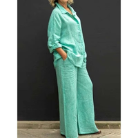 Nouvelle collection : Ensemble deux pièces plissé uni pour femme, style décontracté urbain, grandes tailles, chemise et pantalon, printemps-été, vente en gros
