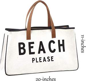 Sacs à main de plage réutilisables écologiques en toile imprimée Sacs fourre-tout en toile de coton pour femmes avec poignées en cuir - Product Image 5