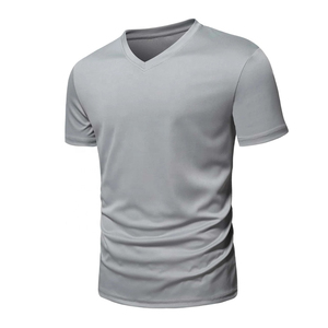 Camiseta transpirable con cuello en V, camisetas lisas de algodón y poliéster de alta calidad para hombre, Camiseta básica con cuello en V y ajuste muscular en blanco, diseño de logotipo personalizado - Product Image 6