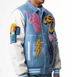 Vestes de baseball d'hiver chaudes, manches en cuir, logo brodé en chenille, sur mesure, en viscose, pour hommes, style varsity - Product Image 6