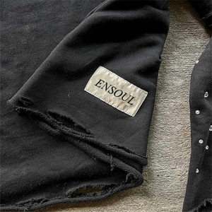 Custom Heavyweight Unisex Embroidered Long <b>Sleeve</b> Double Layered Oversized <b>Sweatshirt</b> Rhinestone Distressed high quality - Product Image 3