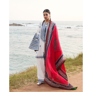 Conjunto de Traje de 3 Piezas para Mujer URGE, Transpirable, 100% Algodón, Bordado, con Dupatta Estampada en Chifón y Pantalones Bordados-BIC-4511 - Product Image 2