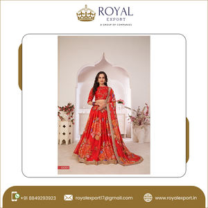 Lehenga Choli-Ropa Étnica bordada para el trabajo, bordado de lentejuelas, Butt y Dori, con estampado Floral completamente cosido - Product Image 4