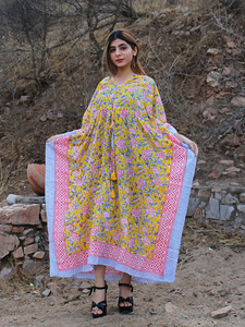 Kaftan en coton pour femmes, imprimé à la main, fabrication OEM, vente en gros directe d'usine, taille et étiquette personnalisées - Product Image 5