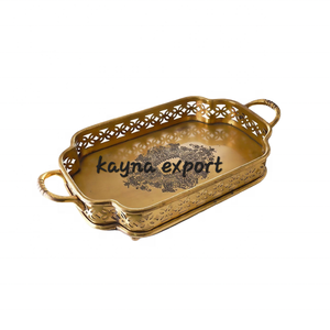 Bandeja Ovalada Móvil de Aluminio Dorado Decorativa Real con Logotipo Personalizado, Bandeja de Servicio de Metal de Diseño Moderno - Product Image 2