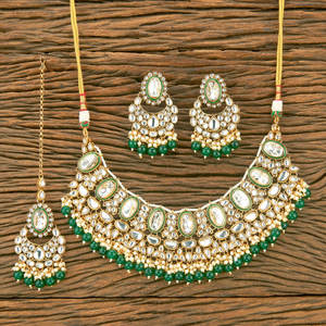 Gold Plated Indo Western Kundan Necklace <b>Set</b> With <b>Beads</b> Artificial Jewellery Exporter in India - Product Image 2