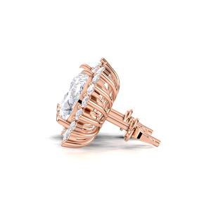 Boucles d'oreilles clous en or 9K jaune, blanc et rose, serties de diamants taille poire 1,28 carat avec halo, fermoir à vis, bijoux fins de mariée - Product Image 2