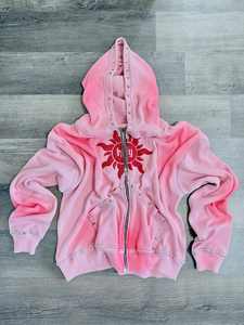 Streetwear Acid Washed Sweat Suits Zipper Hoodies Tracksuit Set Acid Wash Distress <b>Patch</b> Flared Sweatpants and Hoodie Set - Product Image 5