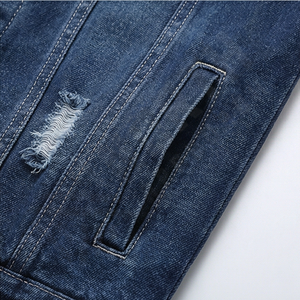 Veste en jean déchirée décontractée de style tendance pour homme, veste en denim sport, streetwear tendance, vêtements d'extérieur, col montant - Product Image 5