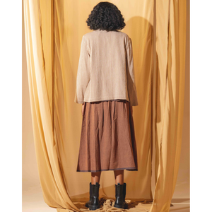 Chaqueta URVI de Algodón a Rayas Color Russet/Ecru con Decoración de Botones - Product Image 3