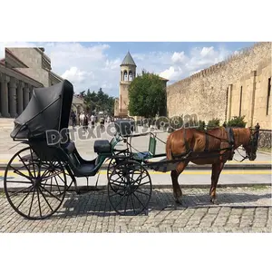 Carruaje de caballos de estilo Barouche australiano, carruaje victoriano de la familia real, Baggi dibujado a caballo negro tradicional