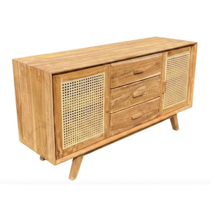 Buffet en teck massif et rotin Savara, style Japandi, qualité supérieure, portes en cannage, mobilier de maison, salle à manger, hôtel, vente en gros - Product Image 4