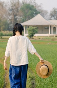 เสื้อเบลาส์ผ้าลินินแขนยาวผ้าลินินเป็นมิตรต่อสิ่งแวดล้อมสำหรับผู้หญิงไซส์ใหญ่พิเศษสไตล์หวานธรรมชาติและยั่งยืน - Product Image 4