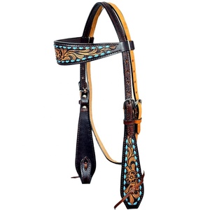 Venta al por mayor de cuero de vaca de alta calidad Headstall tallado a mano y colorido con hardware de acero inoxidable fabricante proveedor - Product Image 1