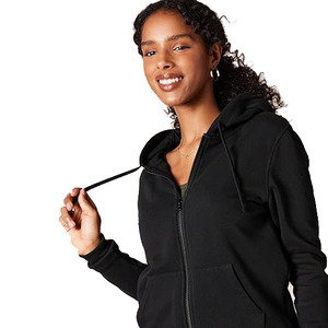 Sudadera con capucha y cremallera completa directa de fábrica para mujer, Sudadera con capucha en blanco de Color sólido liso, chaqueta deportiva informal - Product Image 5