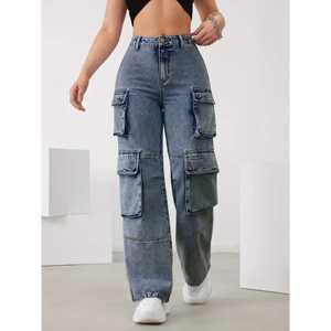 Best Selling Customize <b>Straight</b> <b>Leg</b> <b>Cargo</b> Denim Jeans For <b>Women</b> Fashionable Streetwear <b>Cargo</b> <b>Pant</b> With Multiple Pockets - Product Image 4