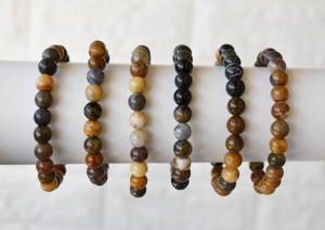 Bracelet en bois pétrifié brun de 8 mm, perles rondes, pierres précieuses naturelles pour la méditation, bijoux de mode, vente en gros - Product Image 4