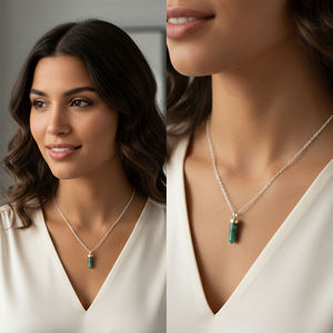 Emerald Bullet Shape <b>Silver</b> Plated <b>Chain</b> Pendant Necklace for Stylish Trendy Weddings Parties - Product Image 6