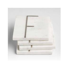 Posavasos para servir té de nuevo diseño alfabético con incrustaciones de mármol y latón, Juego de 4 piezas, posavasos para caja de pañuelos - Product Image 3