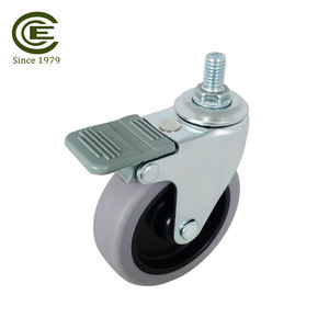 Roue pivotante à roulement à billes avec frein, tige filetée de 3 pouces (75 mm), 3/8 pouces, TPR, pour armoires, charge légère à moyenne - Product Image 5