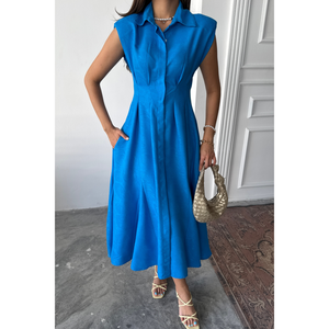 Robe décontractée en lin jacquard avec fente avant et poches - Saks - Product Image 5