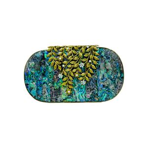 กระเป๋าคลัทช์เปลือกหอยเป๋าฮื้อสุดหรู ประดับด้วยลายใบไม้สีทอง งานแฮนด์เมด ดีไซน์เนอร์ สำหรับงานแต่งงาน งานเลี้ยงกลางคืน - Product Image 1