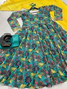 Costume de styliste imprimé SALWAR et MOTI travail dupata lancé robe de soirée imprimé FLORAL vêtements fantaisie entièrement cousus - Product Image 4