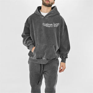 Sudadera con capucha de doble capa con logo personalizado para hombre, jersey con línea a rayas y peso pesado vintage lavado - Product Image 5