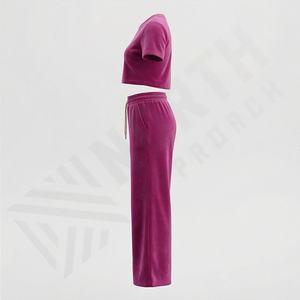 Ensemble de survêtement pour femme avec logo personnalisé, sweat-shirt court surdimensionné et jogging, taille plus, ensemble deux pièces, sweat-shirt délavé - Product Image 3