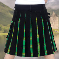 Kilt écossais utilitaire pour homme, moderne, hybride, en coton noir, motif tartan vert irlandais à bandes croisées, personnalisé, vente en gros