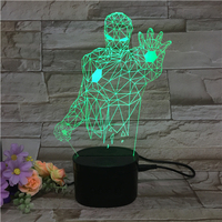 Haut-parleur 3D à bluetooth, avec effet d'illusion, lampe de Table, vente en gros, acrylique, led, base noire, spiderman, dents bleues, veilleuse