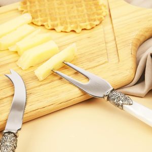Wholesale Promotional Kitchen <b>Cheese</b> Knife <b>Set</b> <b>Cheese</b> Fruit Fork with Shovel Spoon and White handle - Product Image 6