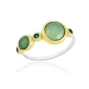 Joyería fina, piedras preciosas naturales, Plata de Ley 925 sólida, ónix verde, dos tonos, anillo de piedra múltiple, joyería - Product Image 1