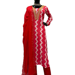 Most Selling Maslin Printed Suit 3 Pieces Kurta Pent Dupatta New <b>Kurti</b> Collections Exporting From India Salwar for Diwali - Product Image 1